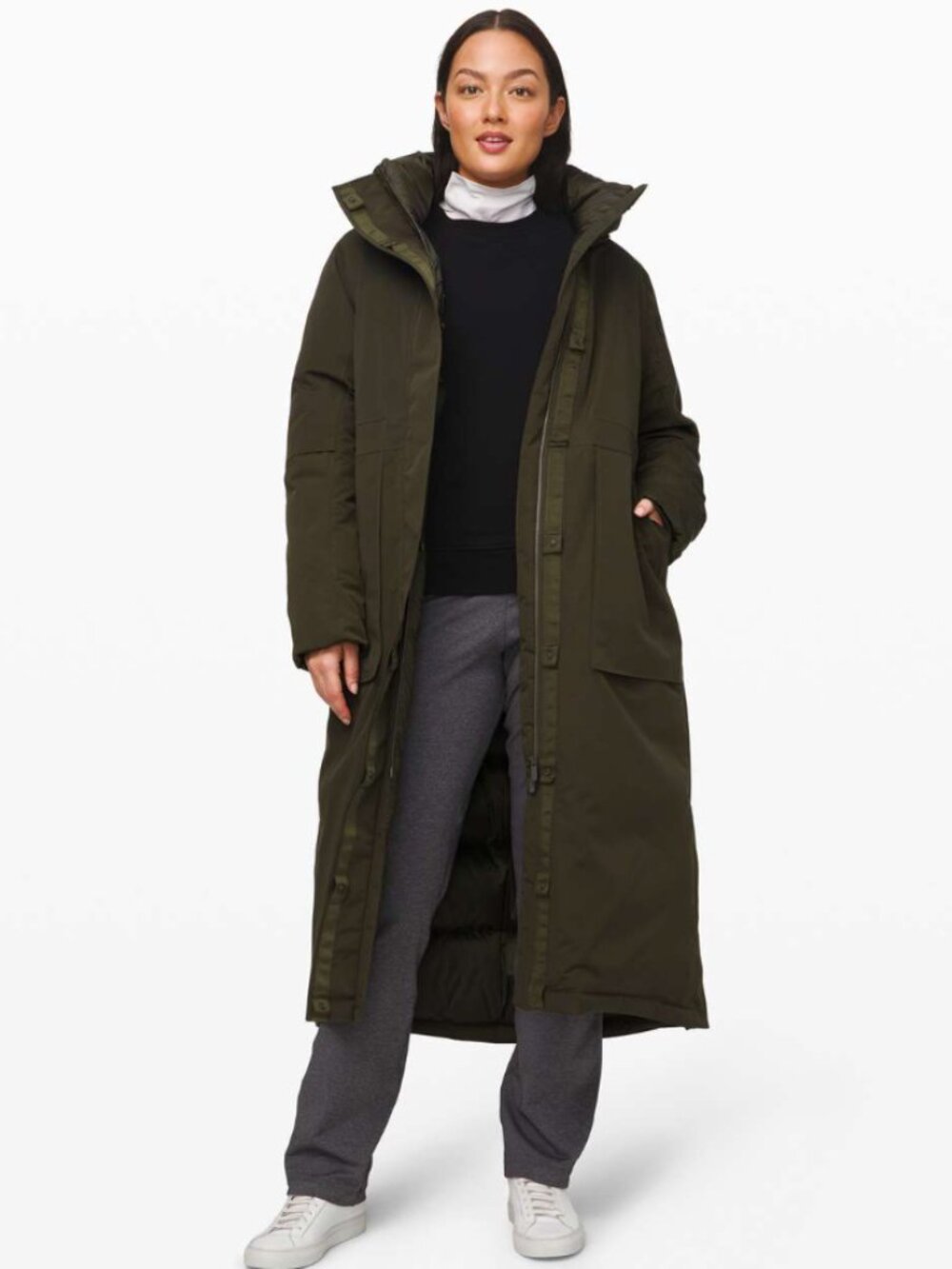 Lululemon Winter Warrior Long Parka Coat in Dark Olive Green Sz. 6 - Picture 9 of 14